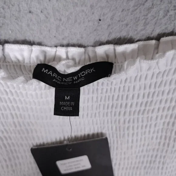 NWT 🤍Andrew Marc New York Dress Women's Medium White Eyelet Tie-Shoulder - Picture 7 of 15